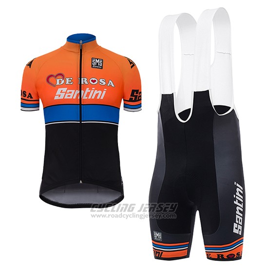 2017 Cycling Jersey De Pink Santini Black and Orange Short Sleeve and Bib Short